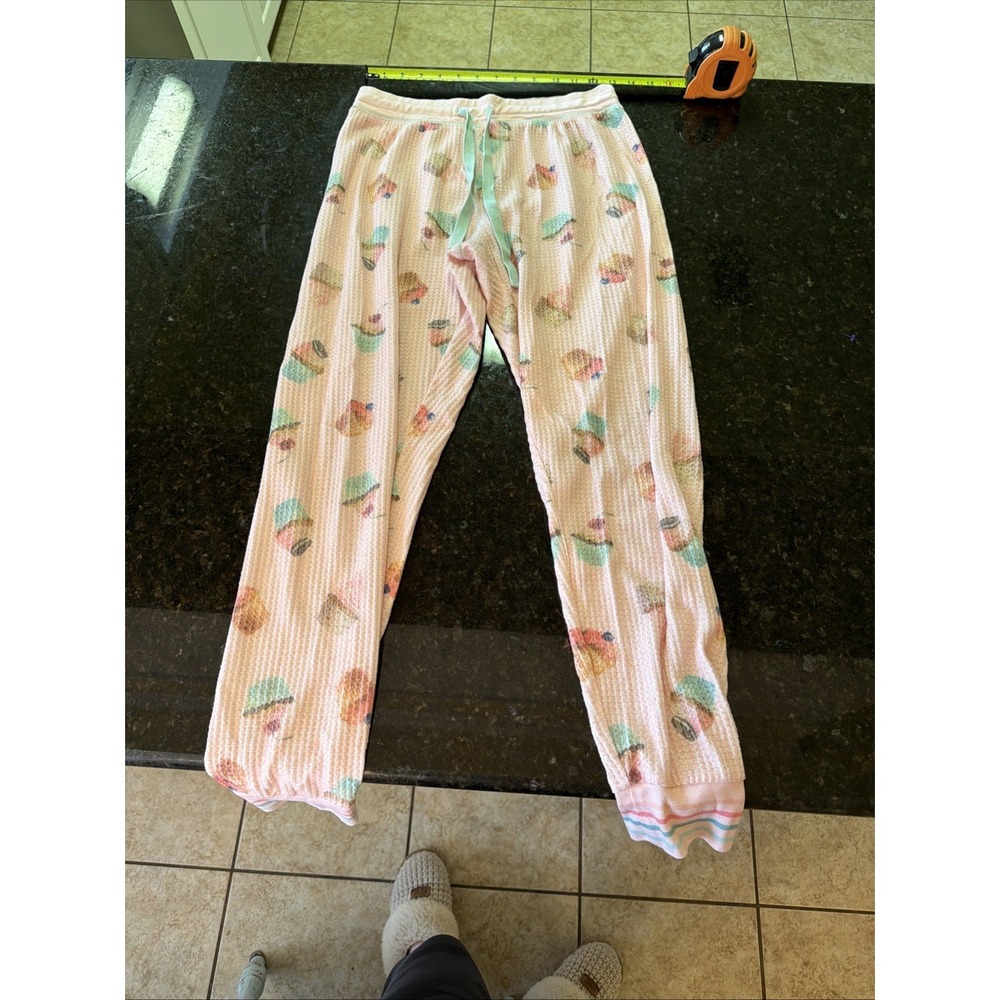 PJ Salvage Cupcake Pajamas Set PJs Waffle‎ Knit Thermal Sz Sm Jogger Style - Picture 7 of 10
